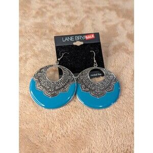 Lane Bryant Silver and Blue Drop Aztec Earrings